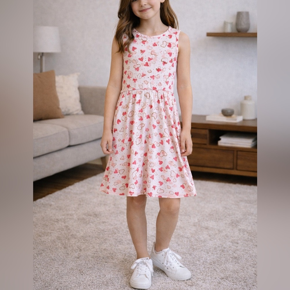 Refill Girl’s Light Pink Heart Print Sleeveless Dress Glitter Size 10